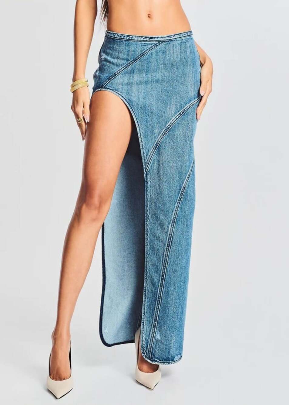 Retrofete Mecha Denim Skirt 26 NWT $325